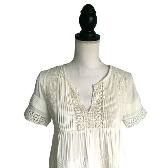 Maeve Boho Tiered Lace Crochet Tunic Top Ivory White Women’s Size Extra Small XS - Picture 5 of 9